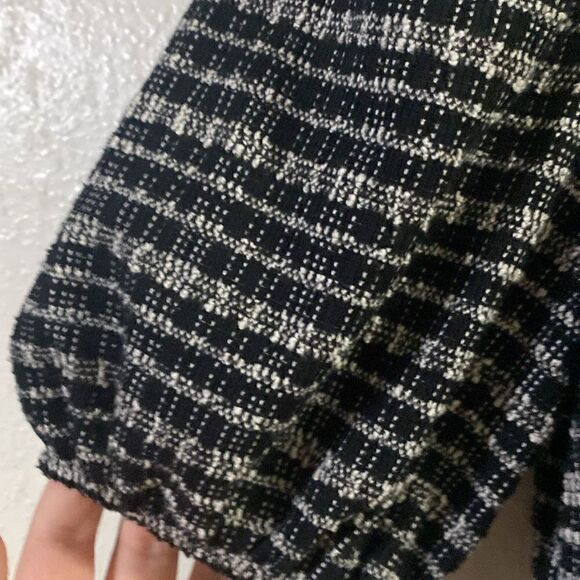 Like New ZARA Black White Tweed Textured Puff Sleeve Mini Dress - Picture 5 of 7